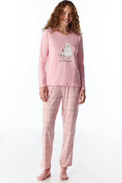 Penti Pembe Rahat Kalp Uzun Kollu Pantolon Pijama Takımı