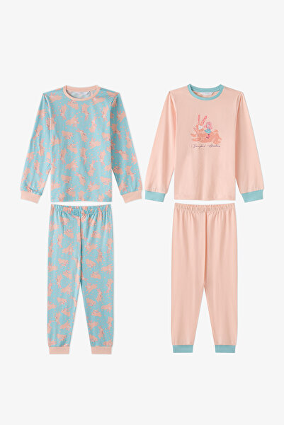 Penti Kız Çocuk Mint Bunny Ride Pamuklu Uzun Kollu 2'li Pijama Takımı
