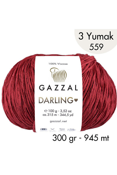Gazzal Darling 559 100% Viskon El Örgü İpliği, 3 Yumak, Resmi Satış Mağazası