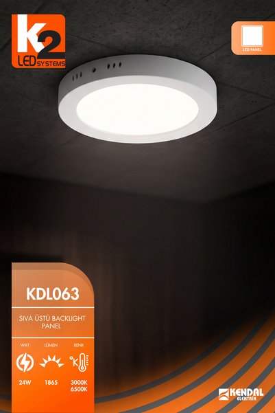 K2 KDL063 Backlight Yuvarlak Sıva Üstü LED Panel 24W Beyaz Işık