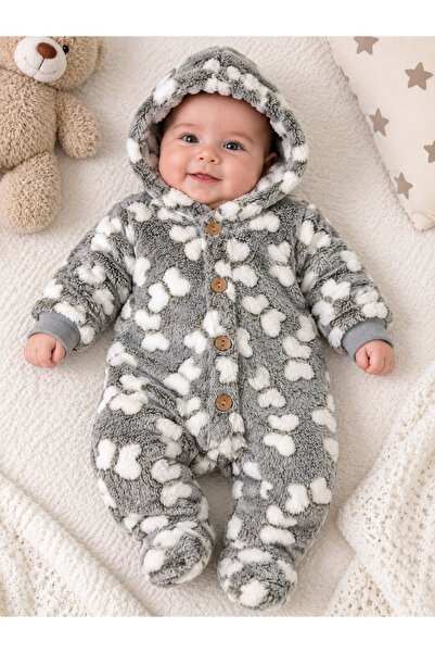 Dandini Kelebek Desenli Kapişonlu Polar Bebe Tulumu