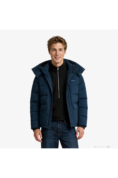 Calvin Klein Matte Down Puffer Erkek Mavi Ceket