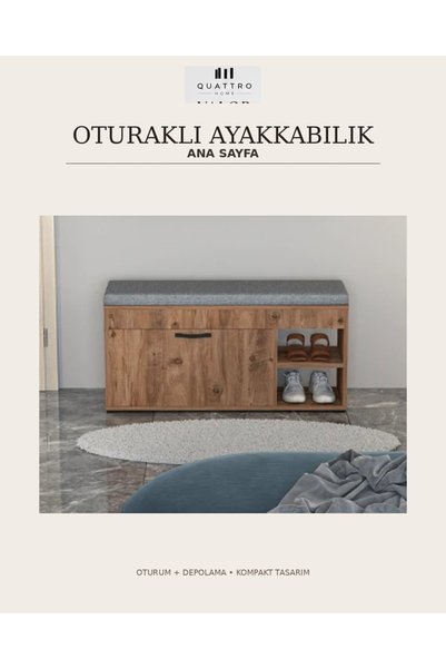 QUATTRO HOME Minderli Ayakkabılık Bench Dolap Atlantik Çam