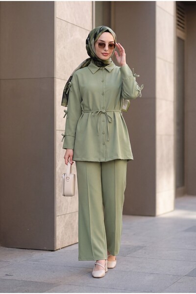 Modamorfo Bow-detailed blouse and imported crepe pant set - çağla y.