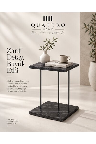QUATTRO HOME Siyah Tekerlekli Laptop ve Servis Sehpası