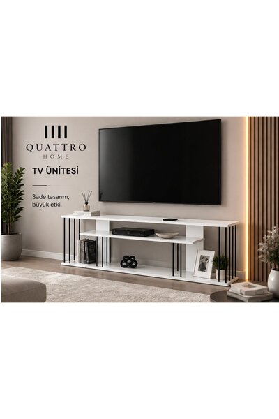 QUATTRO HOME Beyaz Suntalam TV Ünitesi 140 cm Raflı Tasarım