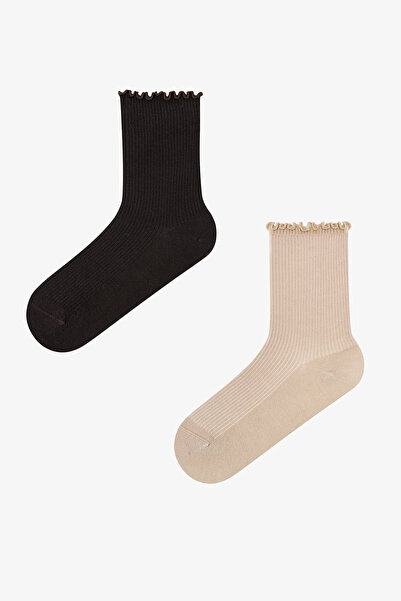 Penti Coffee - Beige Classy Frill 2-Piece Socks