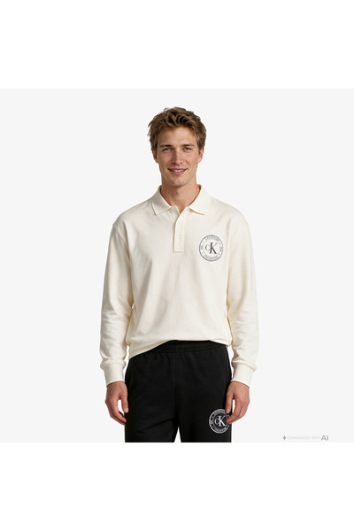 Calvin Klein Terry Graphic Erkek Beyaz Sweatshirt