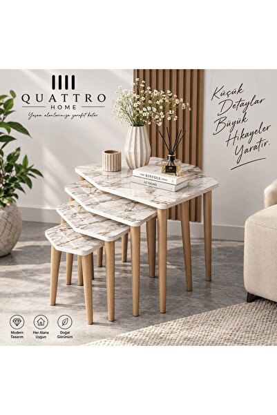 QUATTRO HOME Ekru 4'lü Zigon Sehpa Seti