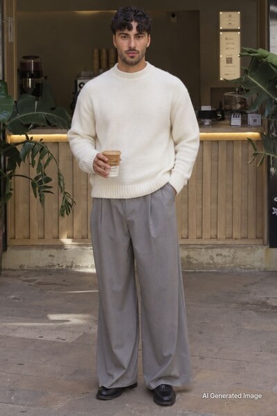 Madmext Ecru Crew Neck Overfit Men's Knitwear Sweater E7402