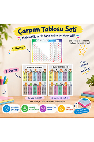 Ayışığı Dizayn Çarpım Tablosu Seti-Hayvanlar-yaz-sil yüzeyli, pvc kaplı 21x30cm