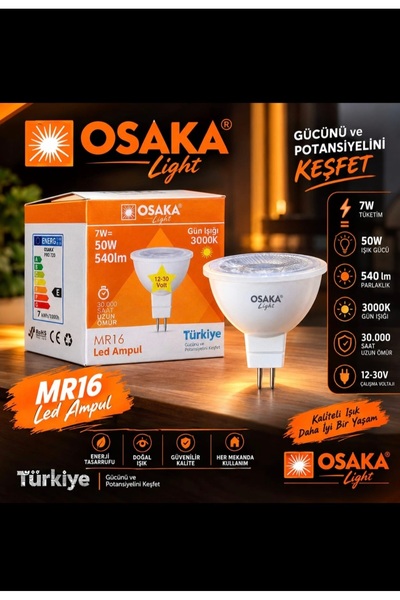 Osaka Light 12-30 Volt Arası 7w 3000k Gün ışığı AC-DC Uyumlu MR16 Led Spot Am...
