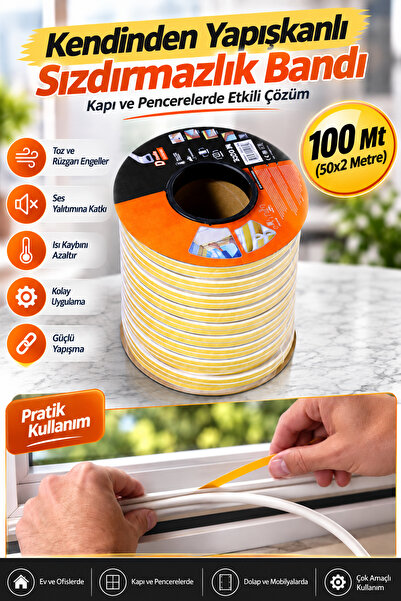 NZB (50x2=100 METRE) Beyaz Kapı Pencere Bandı Fitili Yapışkanlı Soğuk Izolasy...