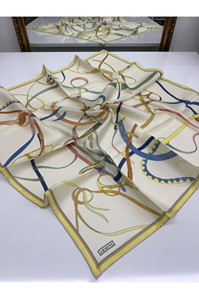 Armine Twill Silk Scarf Cream Yellow Blue