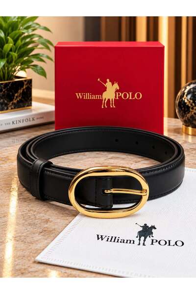 WİLLİAMPOLO Asya Genuine Leather Gold Buckle Black Women's Belt