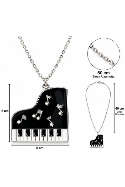 Herşey Nota Piyano Enstrüman Metal Kolye – 60 cm Zincir – Unisex Müzik Temalı...