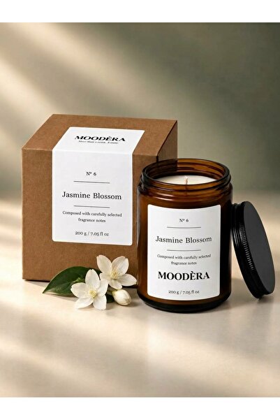 MOODÈRA Jasmine Kokulu Mum, %10 Koku Esansı, Soya ve Parafin Mum Karışımı Kutulu