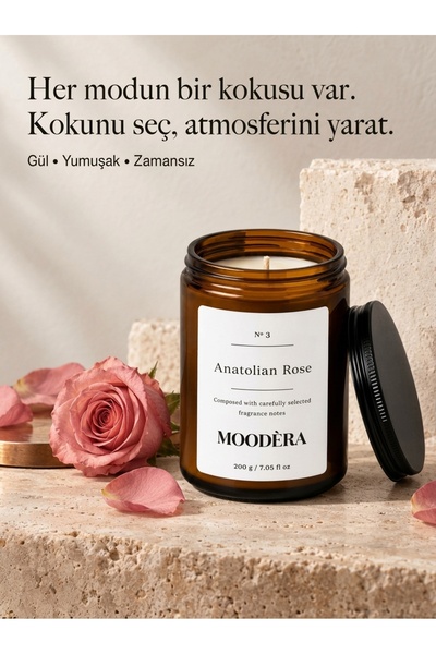 MOODÈRA Anatolian Rose Kokulu Mum, %10 Koku Esansı, Soya ve Parafin Mum Karışımı Kutulu