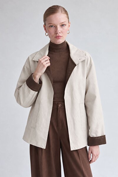 Levidor Contrast Stitching Detailed Jacket Beige