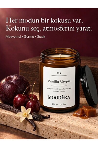 MOODÈRA Vanilla Utopia Kokulu Mum, %10 Koku Esansı, Soya ve Parafin Mum Karışımı Kutulu