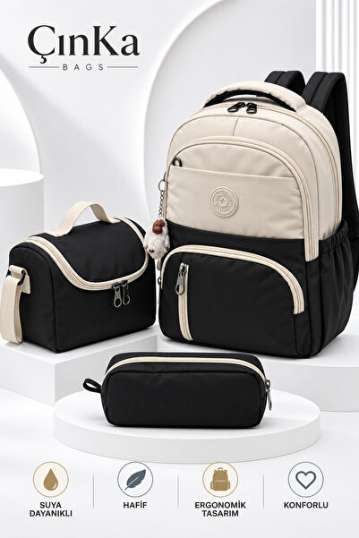 Çınka Bags Suya Dayanıklı Kumaş Folyo Beslenmelikli ve Kalemlikli Sırt İlkoku...