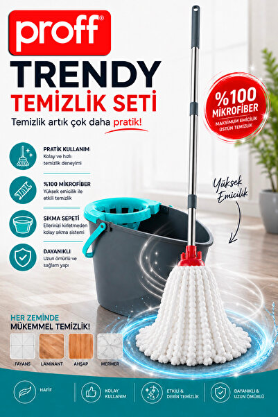Proff Trendy Temizlik Seti Her Zemine Uygun Ekstra Emici Mikrofiber Mop Paspas
