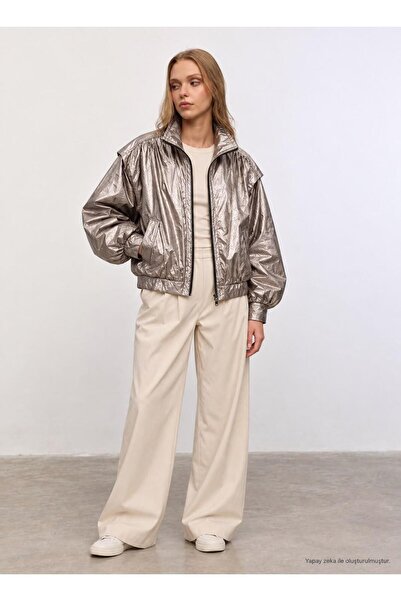KEYMOOD Brand Equivalent Shiny Quilted Bomber Coat
