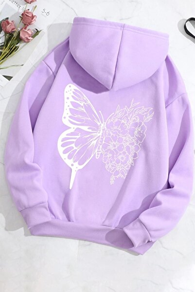 uyguntarz Unisex Drawing Butterflies Back Printed Sweatshirt