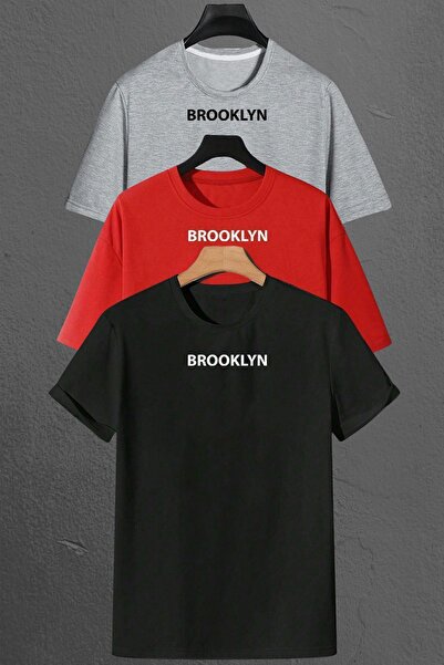 uyguntarz Brooklyn Printed Unisex Oversize 3-Piece T-shirt Pack