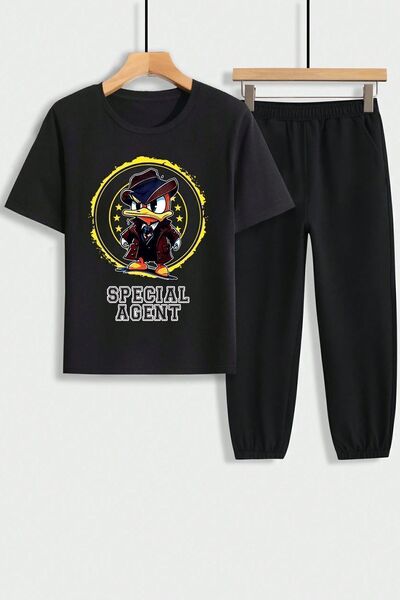 uyguntarz Children's Mafia Duck Printed Bottom - Top Tracksuit Set
