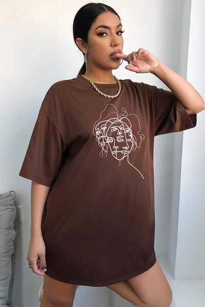 uyguntarz Unisex Woman One Line Printed T-shirt