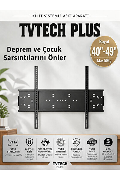 TVTECHPLUS TV Duvar Askı Aparatı I 40inç-85inç/102cm-216cm I Max 50kg/110LBS ...