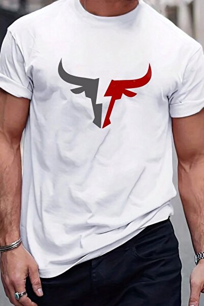 uyguntarz Men's Bull Silhouette Printed Oversize T-shirt