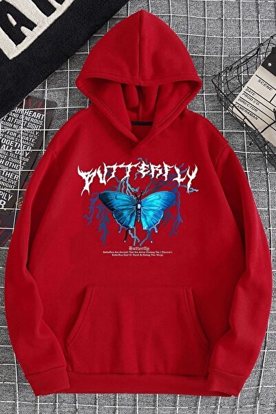 uyguntarz Unisex Blue Butterfly Printed Sweatshirt
