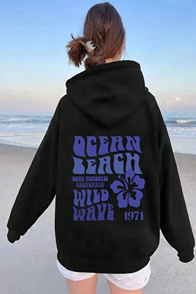 uyguntarz سويت شيرت كبير الحجم مطبوع عليه Ocean Beach