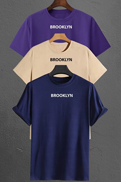 uyguntarz Brooklyn Printed Unisex Oversize 3-Piece T-shirt Pack