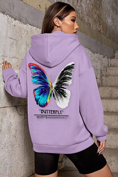 uyguntarz Unisex Butterfly Back Printed Sweatshirt