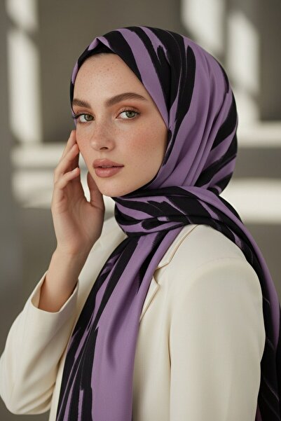 Vissona KREP GEOMETRİK DESENLİ LİLA RENKLİ 75X195 KIRIŞMAZ ŞAL