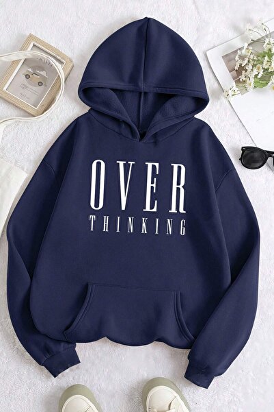 uyguntarz سويت شيرت كبير الحجم مطبوع عليه Over Thinking للجنسين