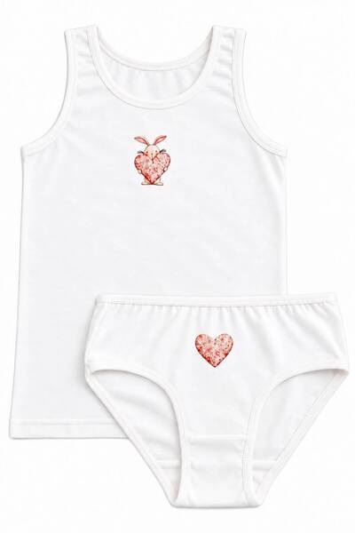 FUL Cute Rabbit Heart Printed Girls' 2-Piece Undershirt Panties Set Cotton Ec...