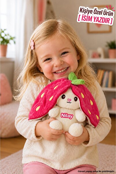 Pandamkee Özgüneroyuncak.KK 50 Cm Çilek Çantalı Tavşan Sevgiliye Özel