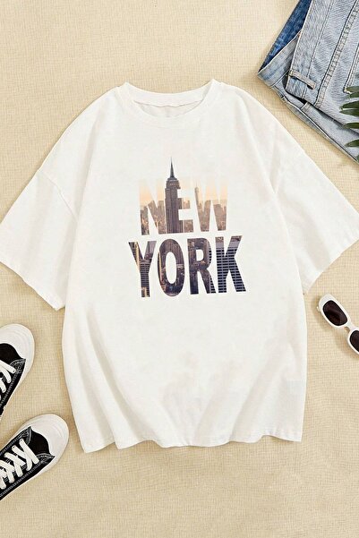 uyguntarz Unisex New York Printed Oversize T-shirt