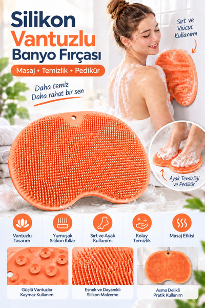 MUJGAN Vantuzlu Banyo Fırçası Ve Masaj Pedi Turuncu