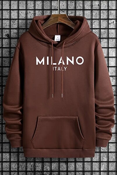 uyguntarz Unisex Mi̇lano Italian Printed Raster Hooded Oversize Sweatshirt