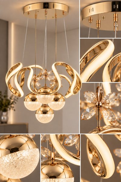 İstanbul Avize Mina Kumandalı Gold Ledli 3 Renk Modern Led Avize