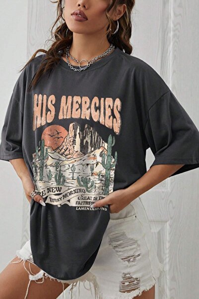 uyguntarz Unisex His Mercies Printed Oversize T-shirt