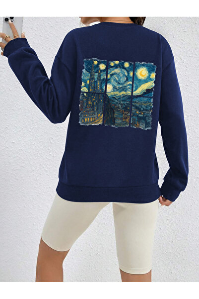 uyguntarz Unisex van gogh printed design oversize sweatshirt