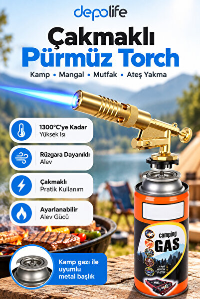 Depolife Tamirci Kaynakcı Pürmüzü Rüzgara Dayanıklı Kamp Gazı uyumlu Torch Ça...