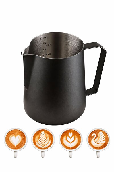 Chavin 304 Çelik 600 ml Siyah Kahve Süt Köpürtme Potu Sütlük Pitcher