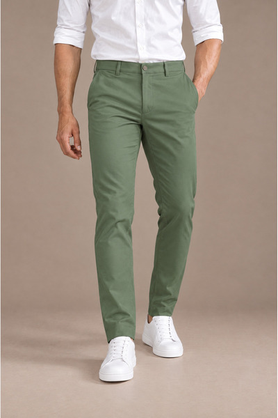 MODAMESTO Erkek Haki Klasik Kumaş Pantolon Slim Fit Likralı Bilek Boy Dar Paça